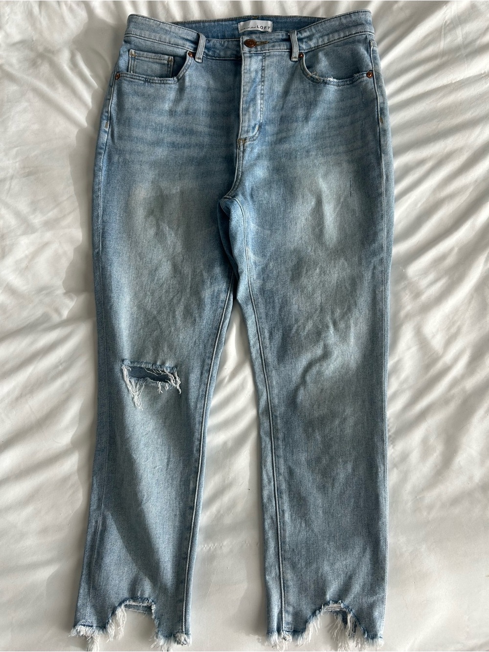 LOFT Light Wash Distressed Straight Jeans